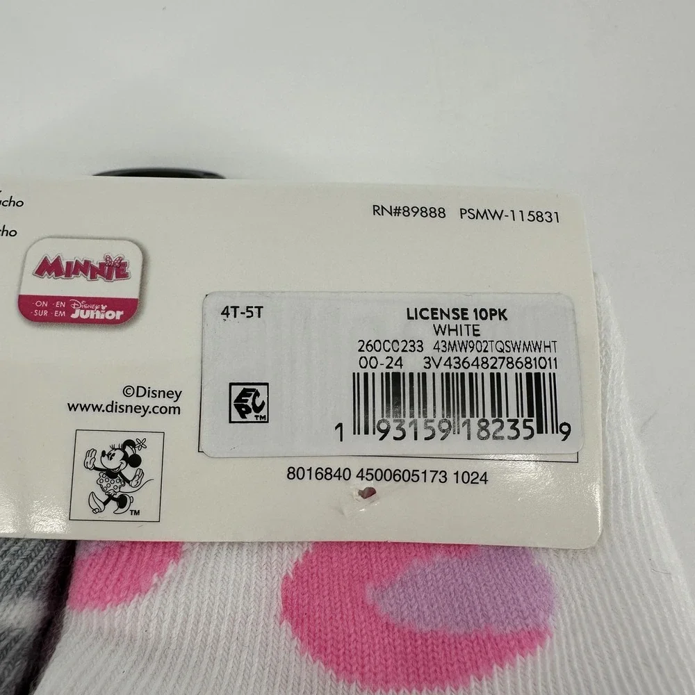Disney Junior Minnie Mouse Toddler Ankle Socks 10 Pairs Pink White 4T-5T